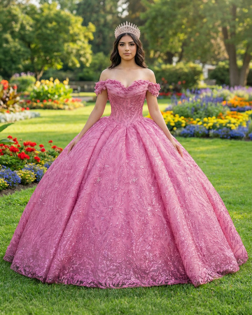 Exquisite Tulle V-neck Off the Shoulder Appliqued Quinceanera Dress