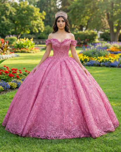 Exquisite Tulle V-neck Off the Shoulder Appliqued Quinceanera Dress