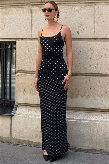 Polka Dot Cami Bodycon Slim Maxi Dress