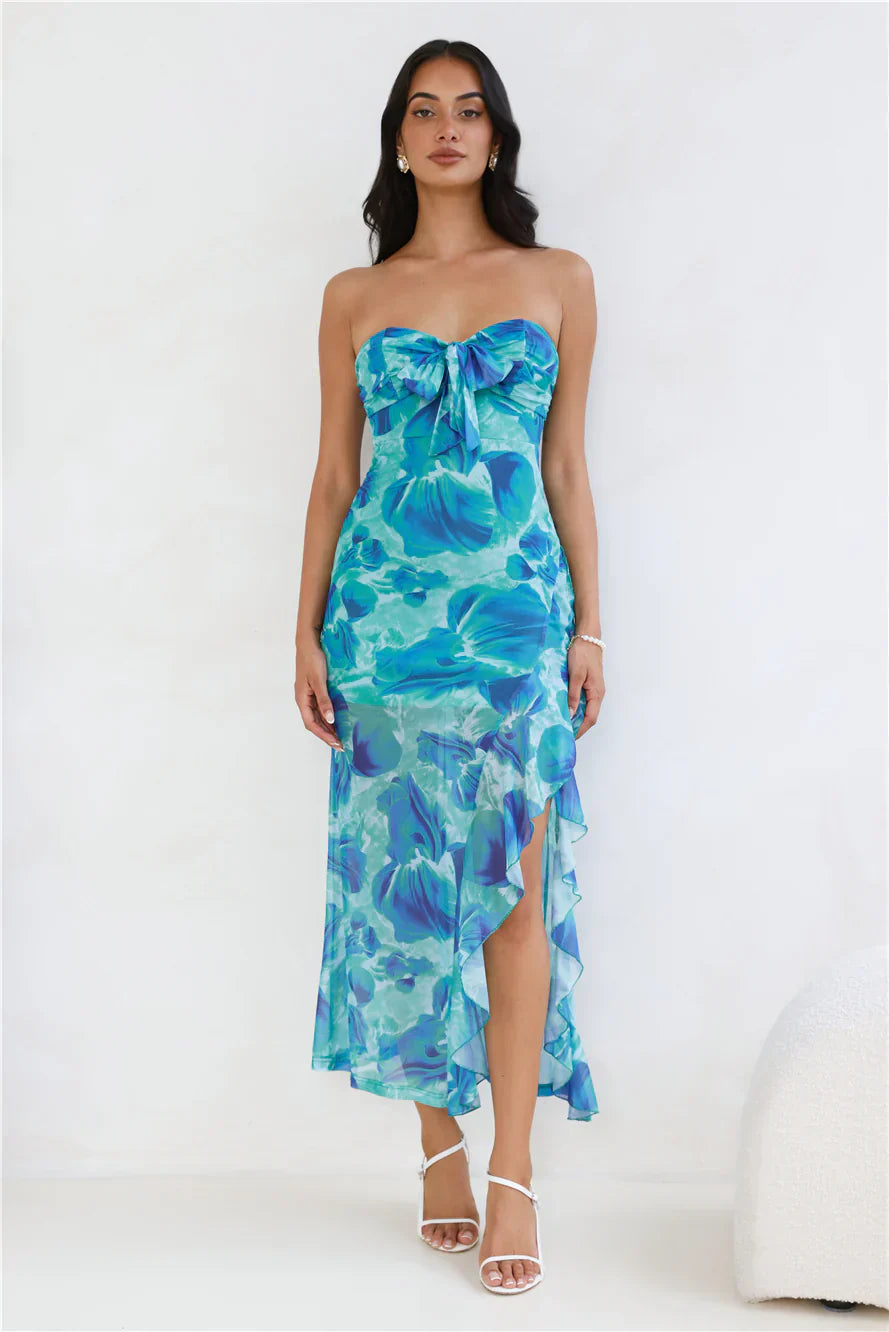 Firefly Lantern Strapless Mesh Maxi Dress Green