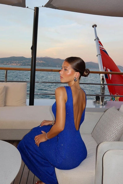 Sexy Shiny Sleeveless Backless Slim Maxi Dress
