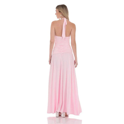 Halter Drop Waist Maxi Dress in Pink