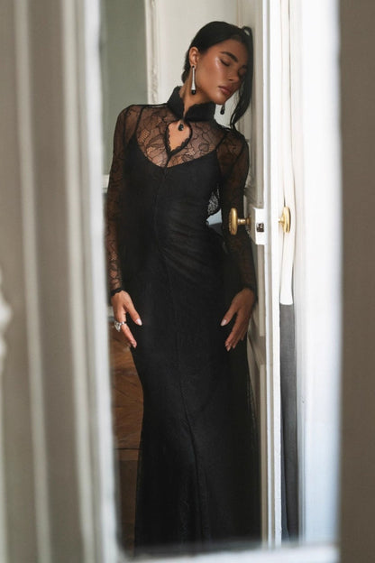 Sexy Lace Patchwork Fitted Cutout Maxi Dress