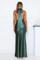 Cherry Glow Halter Satin Maxi Dress Teal