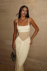 Mesh Waist Tie Cami Bodycon Maxi Dress