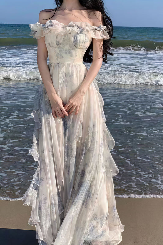 Spaghetti Strap Ruffled Floral Flowy Maxi Dress
