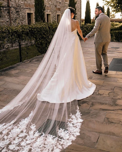 Elegant A Line V Neck Straps Satin Wedding Dresses