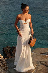 Solid Hollow Bandeau Casual Maxi Dress