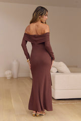 The Getaway Edit Off Shoulder Maxi Dress Chocolate