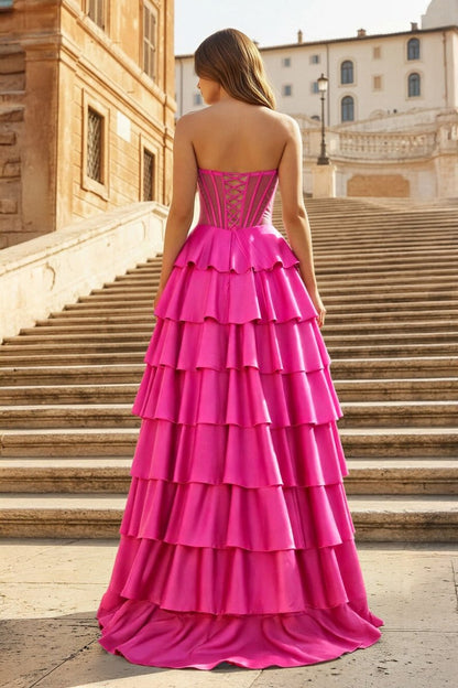 Gray Sweetheart A Line Satin Ruffled Long Prom Dresses With Slit