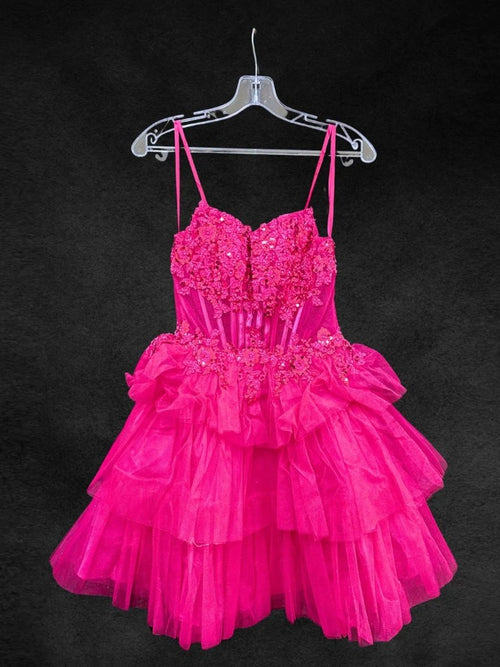 Fuchsia - Strapless A Line Tulle Homecoming Dress With Appliques