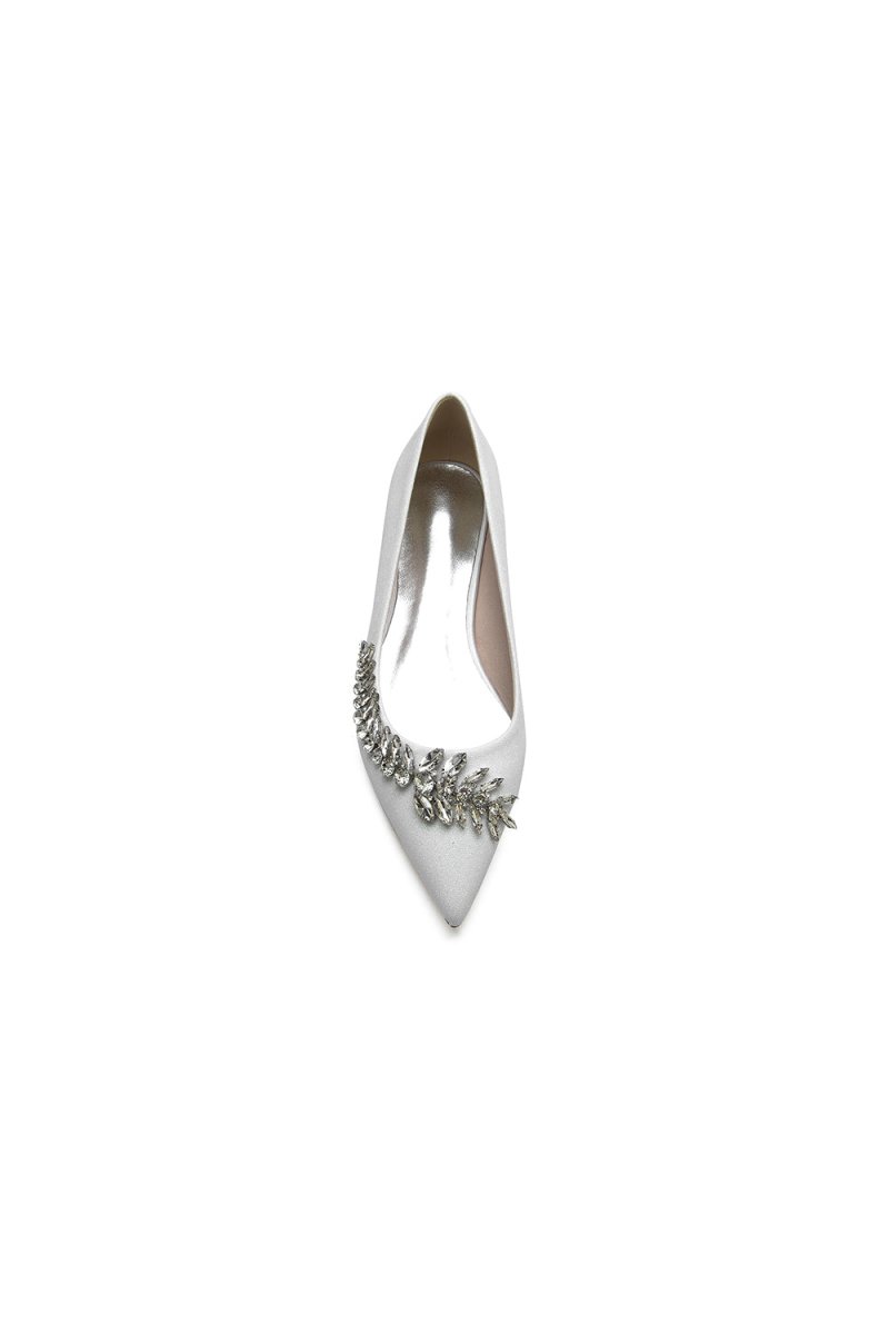 Glitter Pointed Toe Rhinestone Slip-on Low Heels
