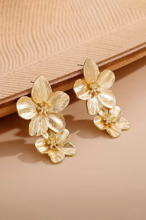 Gold Large Double Flower Earrings