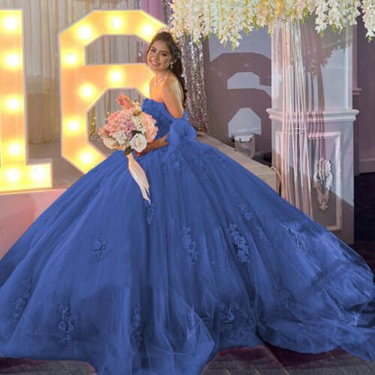 Gold Off Shoulder Tulle Quinceanera Dresses With Lace Appliques