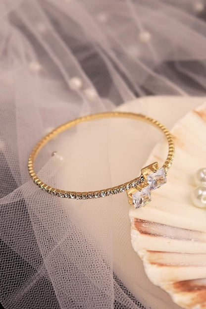 Gold Rhinestone Open Cuff Tennis Bracelets