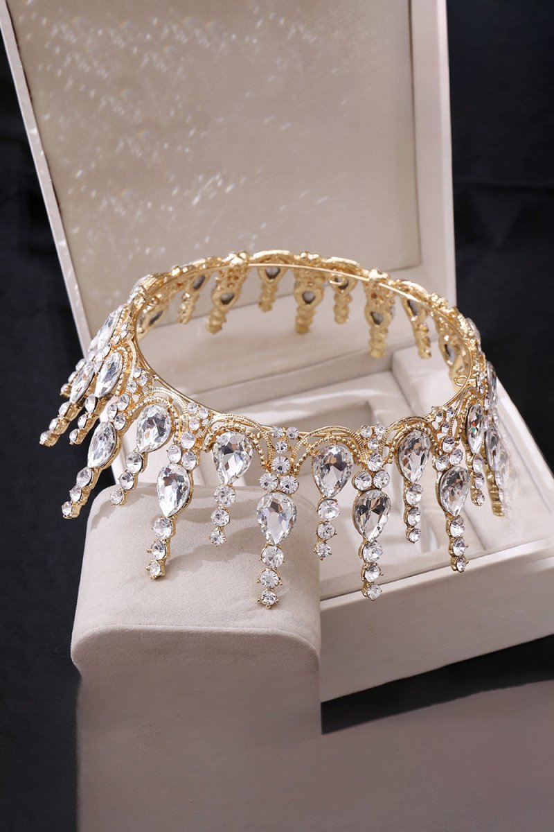 Gold Sparkly Round Crystal Princess Crown