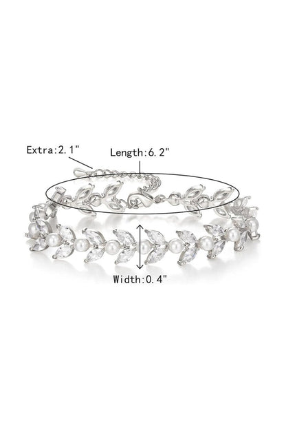 Gold Zirconia Pearl Bracelets with Leaf Filigree
