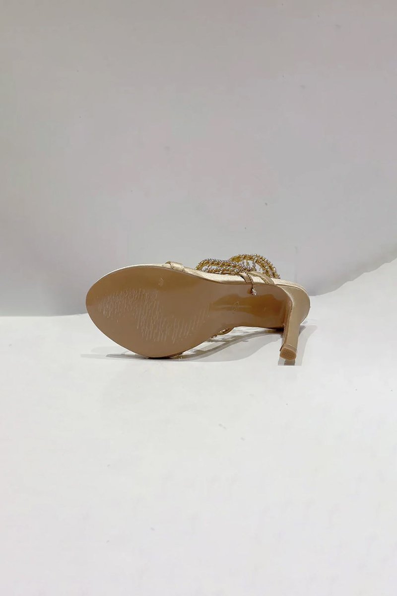 Golden Sparkly Strappy High Heeled Sandals With Tassel