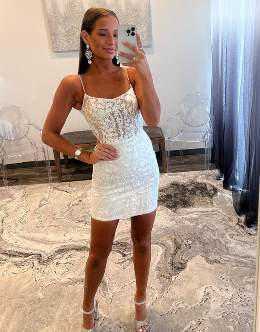 Gorgeous Spaghetti Straps Lace Up Tight Glitter Homecoming Dress