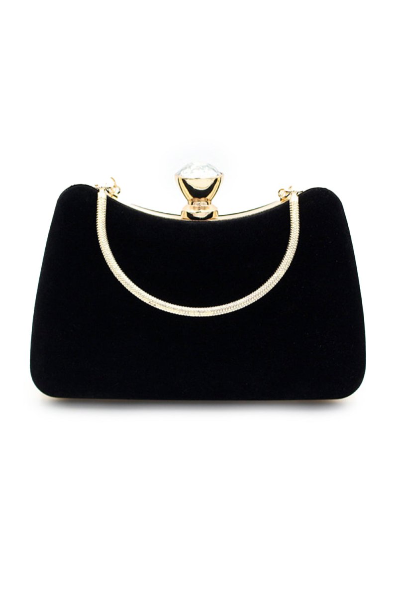 Graceful Black Rhinestone Handle Clutch Bag