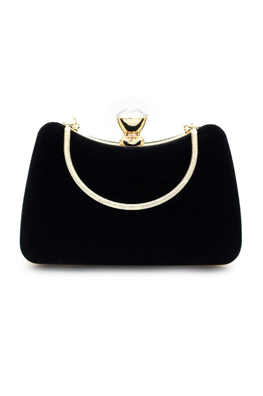 Graceful Black Rhinestone Handle Clutch Bag