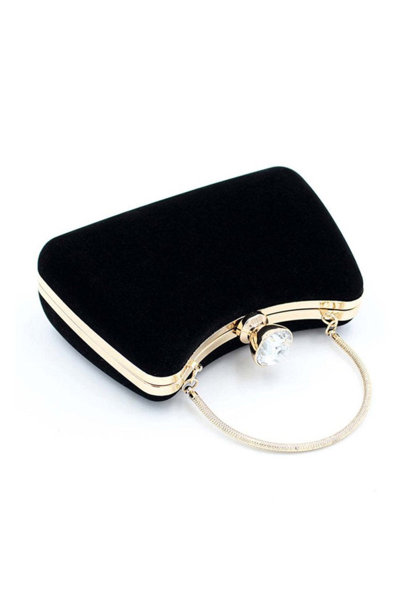 Graceful Black Rhinestone Handle Clutch Bag