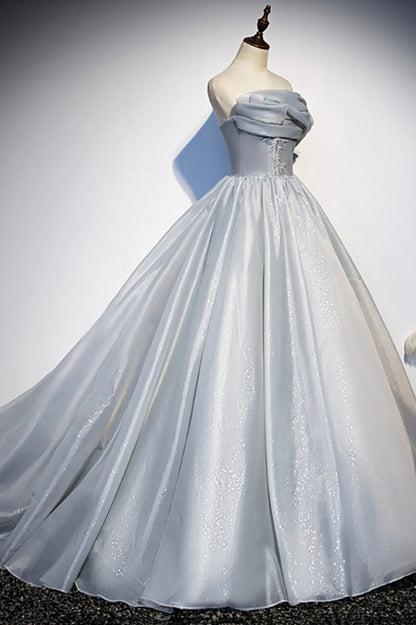 Gray Satin Long Ball Gown Quinceanera Dresses