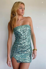 Green Sequins Strapless Tight Mini Party Dresses