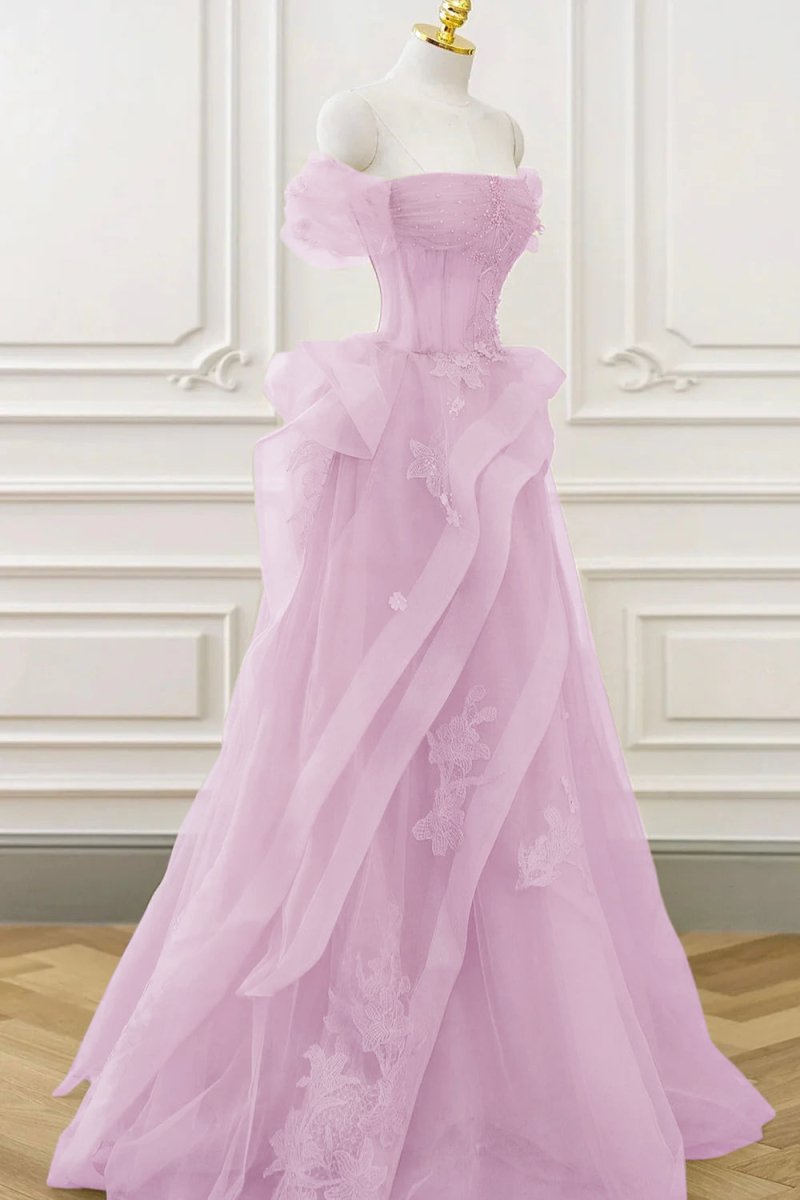 Green Tulle Lace Long Prom Dress with Corset, Green Formal Party Dress