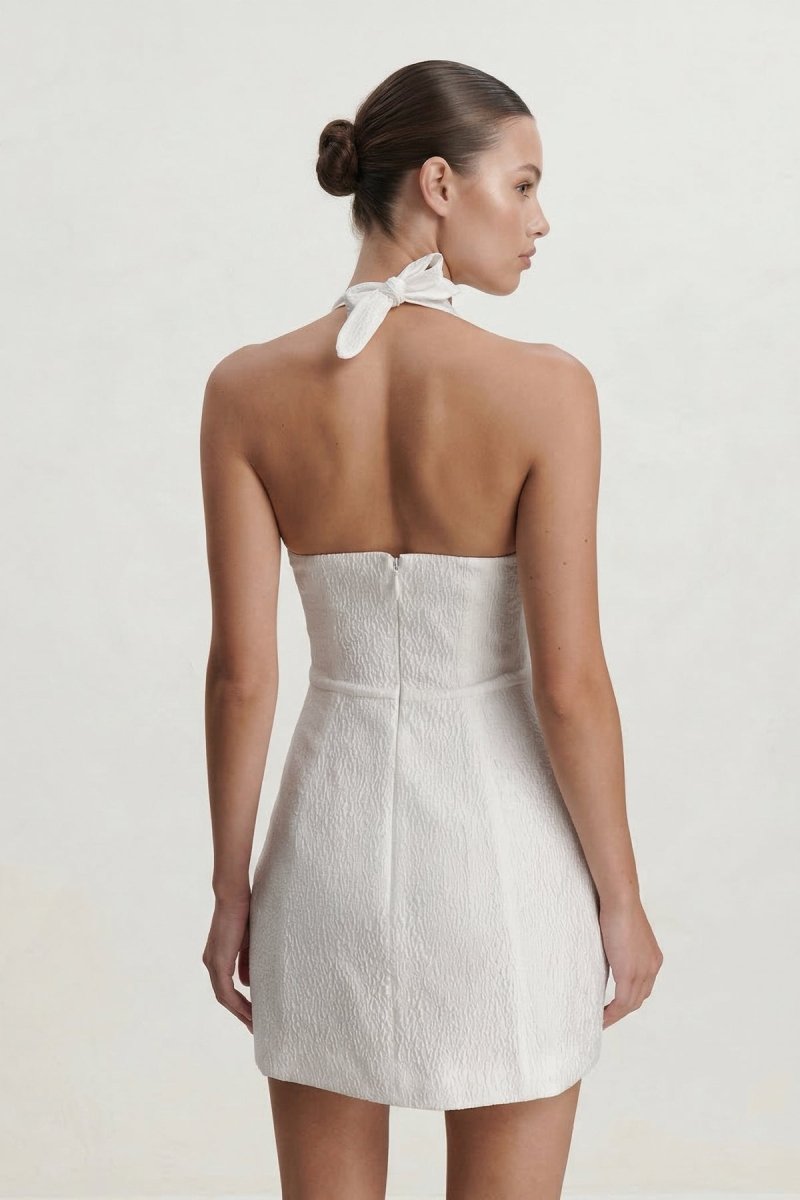 Halter Cut-Out Sheath Jacquard Graduation Dress With Bow