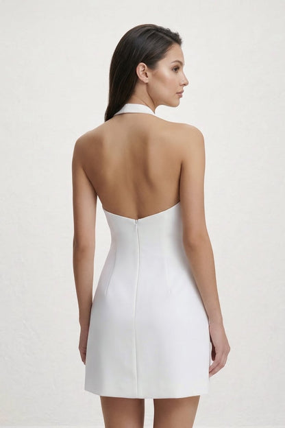 Halter Keyhole Sheath Mini Graduation Dress With Bow