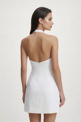 Halter Keyhole Sheath Mini Graduation Dress With Bow