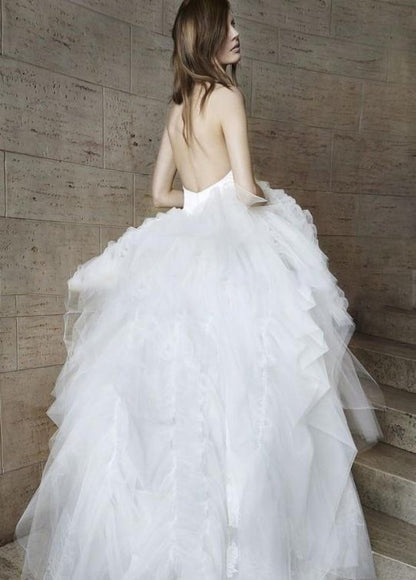 Elegant Halter Straps Sexy Backless A-Line White Wedding Dress with Puffy Tulle Skirt