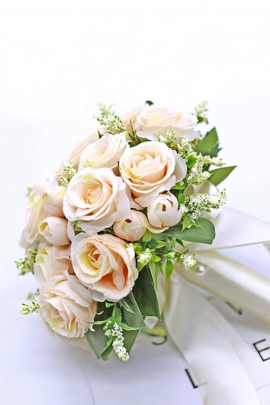 Handmade Silk Rose Peony Cascade Wedding Bouquet Flowers