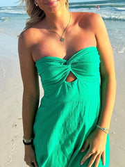 Green - A Line Chiffon Strapless Short Cocktail Dress with Keyhole