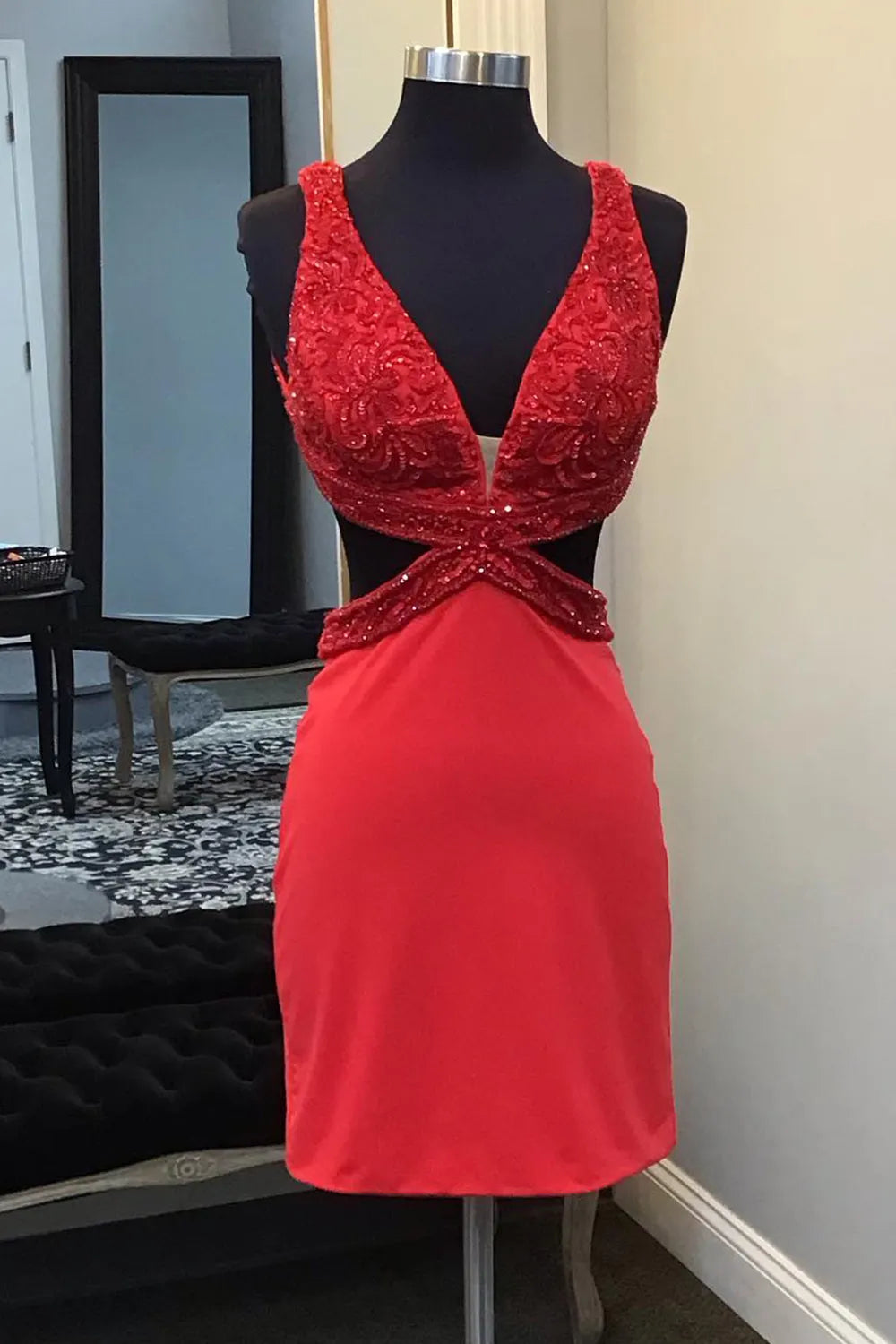Hot Pink Appliques Lace-Up Tight Short Dress