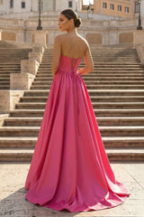 Hot Pink Sweetheart Lace-Up A-Line Long Formal Dress