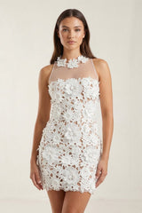 Illusion Neck Floral Lace Sheath Mini Graduation Dress