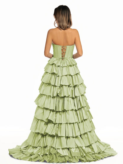Halter A-Line Blue Satin Long Ruffled Prom Dress With Slit