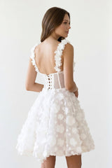 Ivory A-Line Sweetheart Lace Graduation Dress With 3D Flower