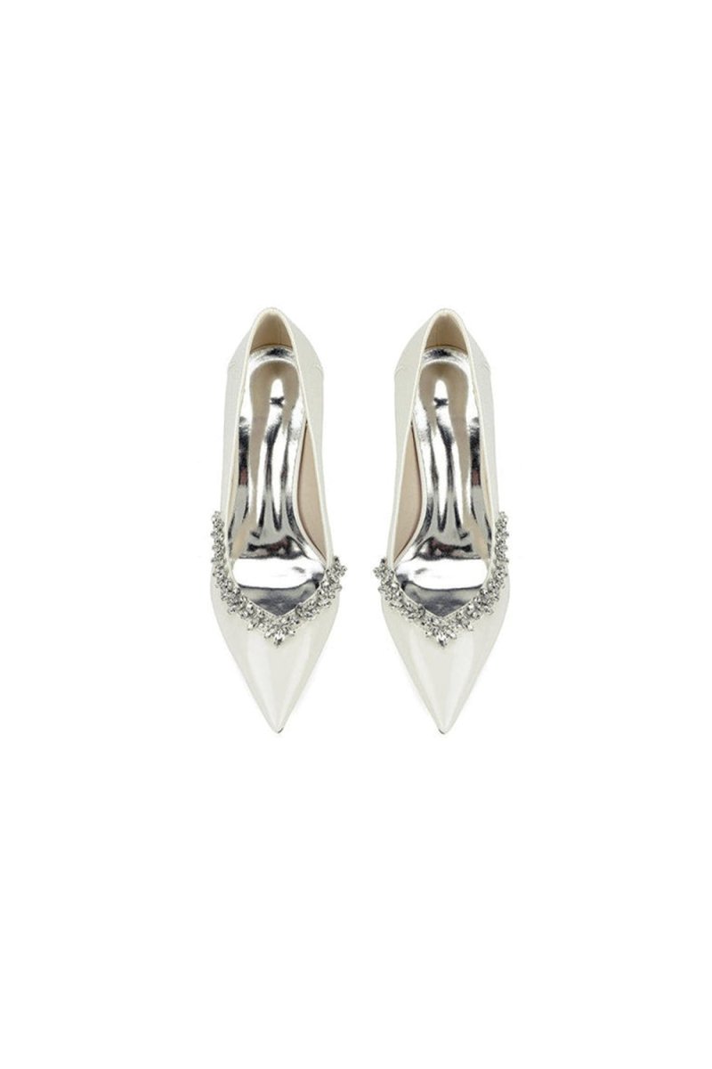 Ivory High Heels with Crystal-Embellished Metal Accent