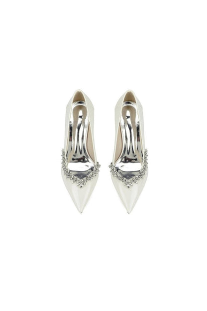 Ivory High Heels with Crystal-Embellished Metal Accent
