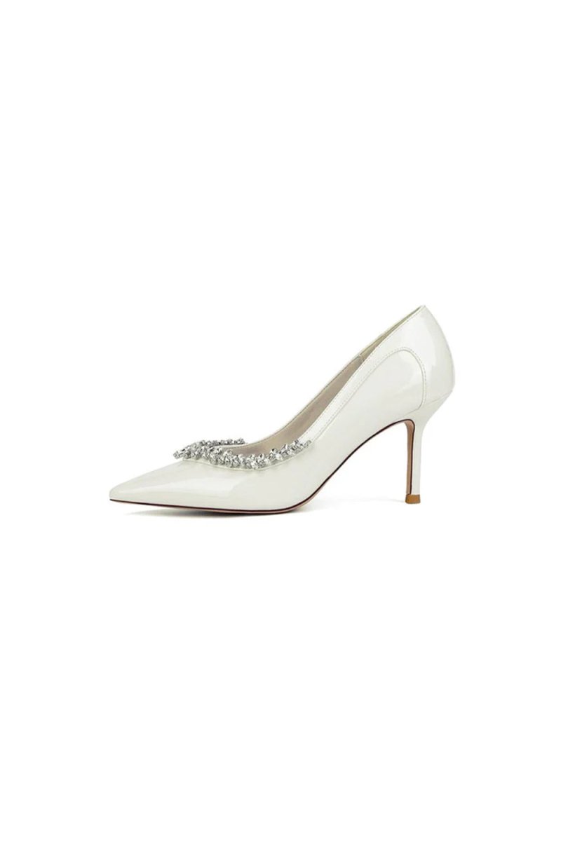 Ivory High Heels with Crystal-Embellished Metal Accent