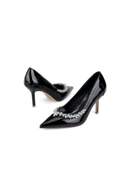 Ivory High Heels with Crystal-Embellished Metal Accent