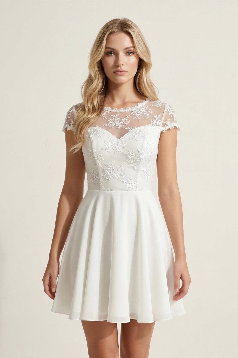 Ivory Lace A-Line Illusion Neck Graduation Dress