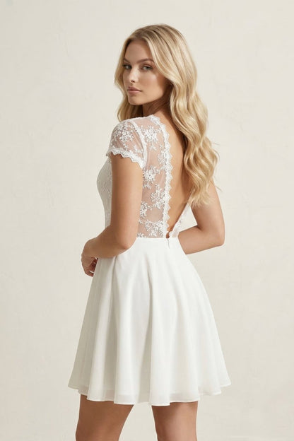 Ivory Lace A-Line Illusion Neck Graduation Dress