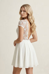 Ivory Lace A-Line Illusion Neck Graduation Dress