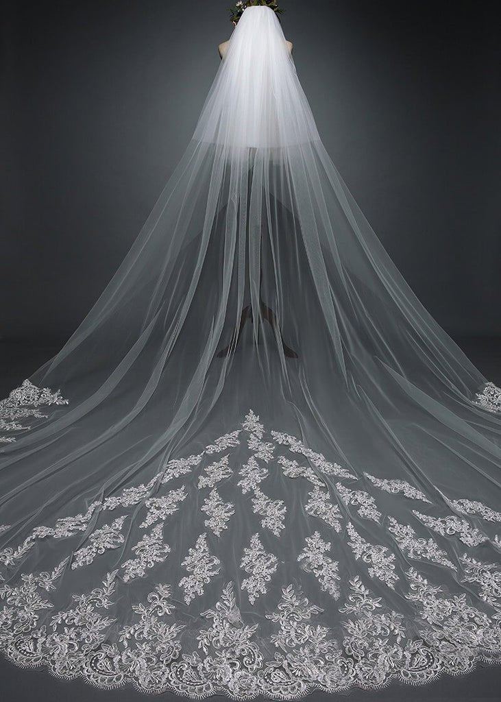 Ivory Lace Cathedral Veils with Blusher