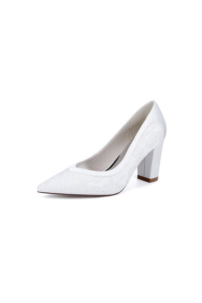 Ivory Lace High Heels with Wooden Heel