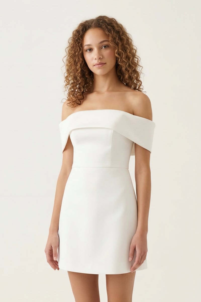 Ivory Off-the-Shoulder Satin Sheath Graduation Dress